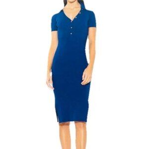 ALEXIA ADMOR Royal Blue Ribbed Henley Short Sleeve Midi Dress Sz L